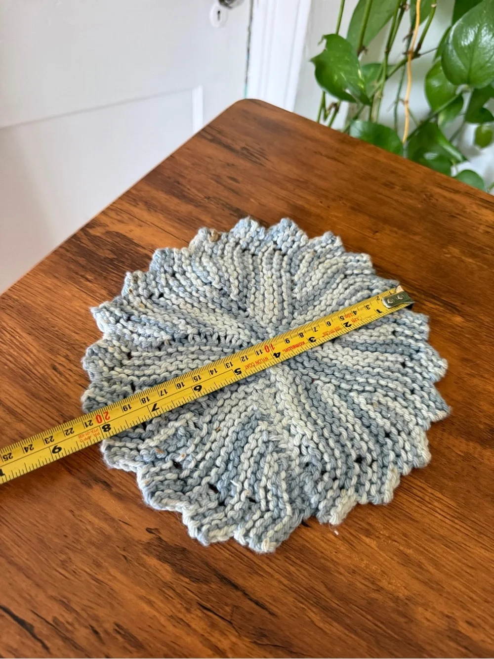 Light Blue Hand-Knit Cotton Wash Cloth - Home Bath vintage